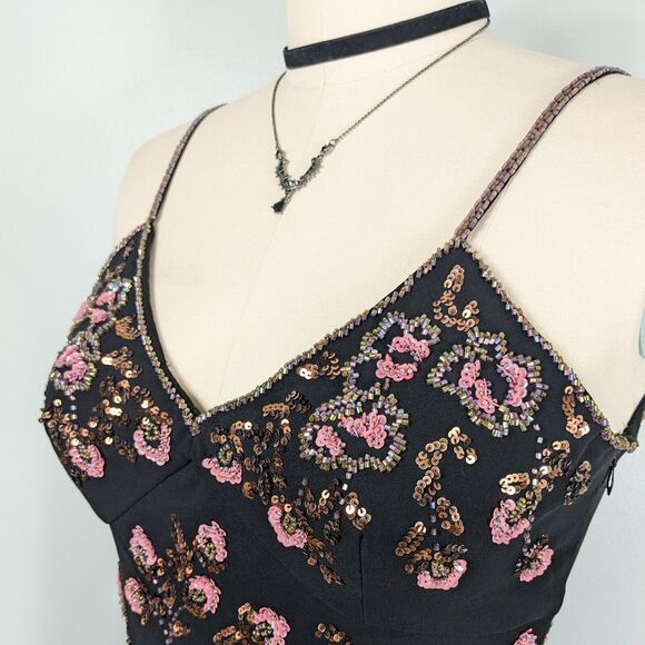 Vintage Sue Wong Prom Dress Midi Gown 10 Black Pink Silk Fairy Y2K Whimsigoth - Picture 8 of 13